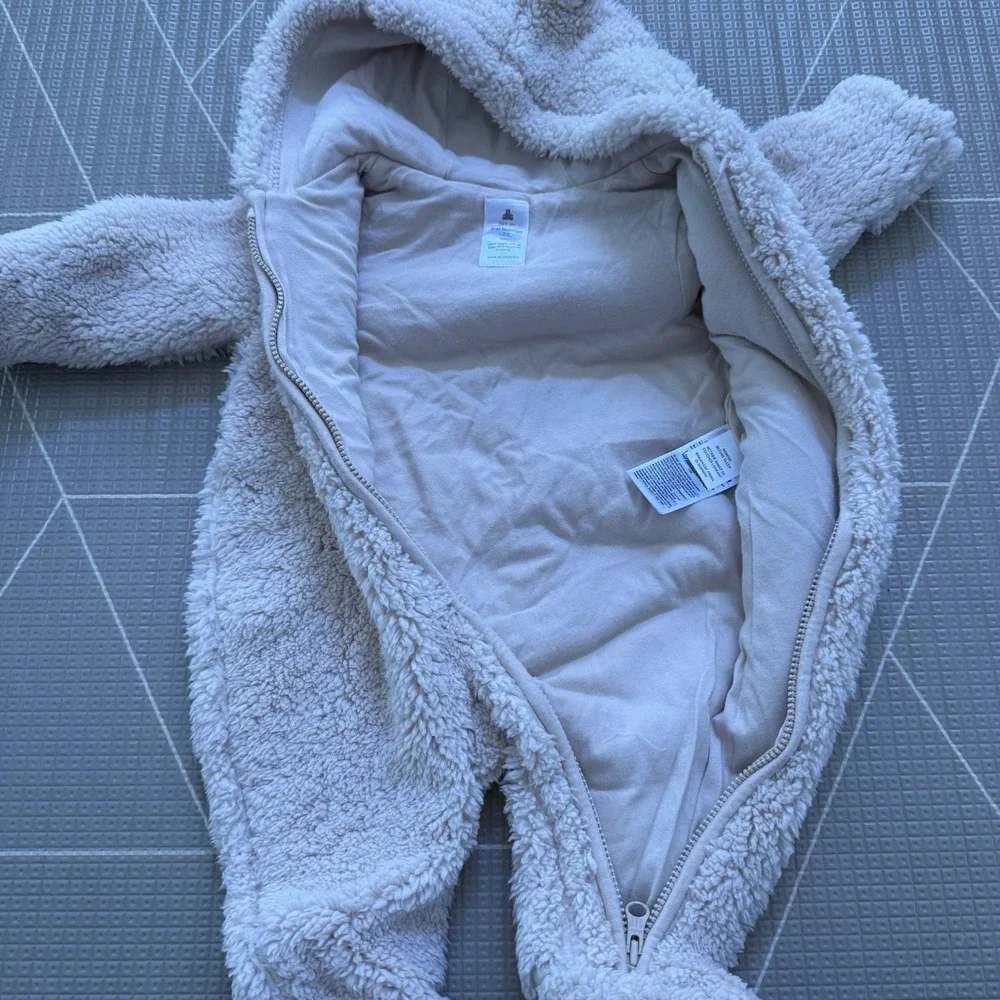 Baby Gap Hooded Bunting Snow Suit Sherpa Fleece 0-3M Teddy Bear Hood